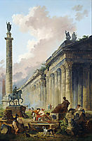 Imaginary View of Rome with Equestrian Statue of Marcus Aurelius, the Column of Trajan and a Temple, 1786, robert