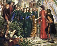 Beatrice, Meeting Dante at a Wedding Feast, Denies him her Salutation, 1855, rossetti
