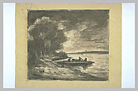 Boat near a shore lined with trees, rousseautheodore