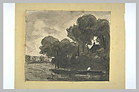 Boat on a river lined with trees, rousseautheodore