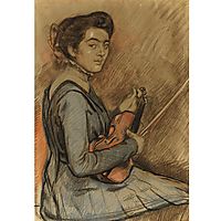 Renee Druet with violin, 1910, rysselberghe