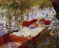 Two Women Asleep in a Punt under the Willows, 1887, sargent
