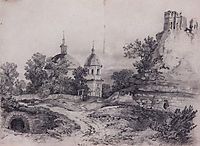 Landscape with Church and the ruins, 1861, savrasov
