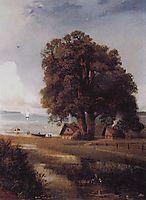 Landscape with a farm near Lake, c.1890, savrasov