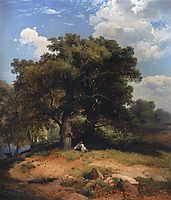 Landscape with oak trees and shepherd, c.1860, savrasov