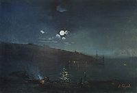 Moonlit night. Landscape with fire, c.1890, savrasov