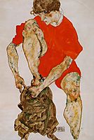 Female Model in Bright Red Jacket and Pants, 1914, schiele