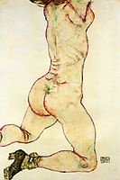 Kneeling Female Nude, Back View, 1915, schiele