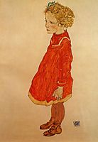 Little Girl with Blond Hair in a Red Dress, 1916, schiele