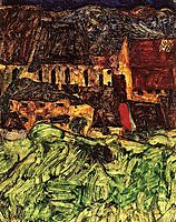 Meadow, Church and Houses, 1912, schiele
