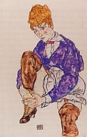 Portrait of the Artist-s Wife Seated, Holding Her Right Leg, 1917, schiele