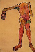 Seated Male Nude, Right Hand Outstretched, 1910, schiele