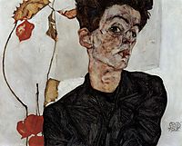 Self-Portrait with Chinese lantern fruits, 1912, schiele