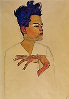 Self Portrait with Hands on Chest, 1910, schiele