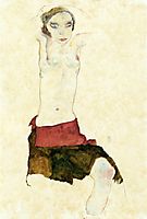 Semi Nude with Colored skirt and Raised Arms, 1911, schiele
