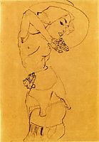 Standing Nude with Large Hat (Gertrude Schiele), 1910, schiele