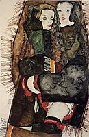 Two Girls on a Fringed Blanket, 1911, schiele