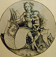 Wild woman with shield , 1490, schongauer