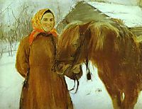 In a Village. Peasant Woman with a Horse, 1898, serov