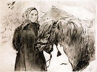 In a Village. Peasant Woman with a Horse, 1899, serov