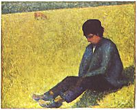 Peasant boy sitting in a meadow, 1883, seurat
