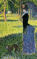 Woman with a monkey, study for Sunday afternoon, ile grande jatte, 1884, seurat