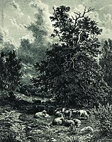 Herd of sheep on the forest edge, shishkin