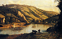 An Extensive River landscape, Probably Derbyshire, With Drovers And Their Cattle In The Foreground, 1698, siberechts