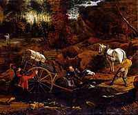 Figures With A Cart And Horses Fording A Stream, siberechts