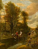 A Horse-Drawn Cart with Two Women Travelling down a Flooded Road at the Edge of a Wood, 1692, siberechts
