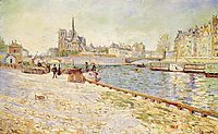 Notre Dame, Ile Saint-Louis, seen from the dock Tournelle sun, 1884, signac