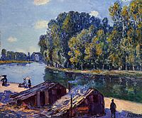 Cabins along the Loing Canal, Sunlight Effect, 1896, sisley