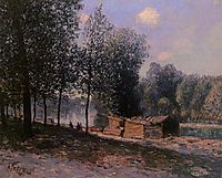 Cabins by the River Loing, Morning, 1896, sisley