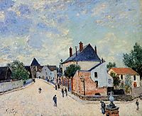 Street in Moret(Porte de Bourgogne from across the Bridge), c.1888, sisley