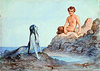 Mermaid and faun, c.1904, solomko