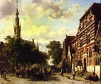 A Busy Market in Veere with the Clocktower of the Town Hall Beyond, 1857, springer