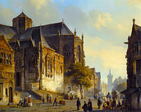 Figures on a Market Square in a Dutch Town, 1843, springer