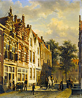 Figures in the Sunlit Streets of a Dutch Town, 1889, springer