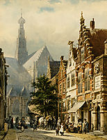 Many figures in the streets of Haarlem, 1870, springer
