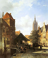 Springer Cornelis Figures In A Street In Delft, springer