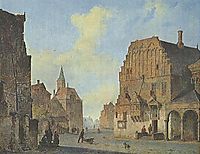 View of the old town hall in Arnhem, with fantasy elements, 1840, springer