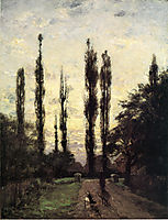 Evening, Poplars, 1885, steele