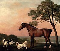 A Bay Hunter With Two Spaniels, 1777, stubbs