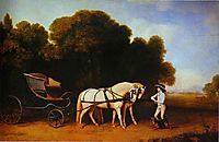 Park Phaeton with a Pair of Cream Pontes in Charge of a Stable Lad with a Dog, 1785, stubbs