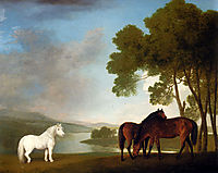 Two Bay Mares And a Grey Pony In a Landscape, 1793, stubbs