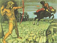 Heracles kills the centaur Nessus to save Deianira, 1899, stuck
