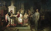 The Apostle Paul explains the tenets of faith in the presence of King Agrippa, his sister Berenice, and the proconsul Festus, 1875, surikov