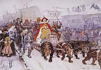 Big masquerade in 1772 on the streets of Moscow with the participation of Peter I and princer I. F. Romodanovsky, 1900, surikov