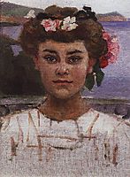Head of girl. Portrait of Z. S. Khaminova., 1908, surikov