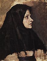 Head of a woman in black shawl, 1886, surikov